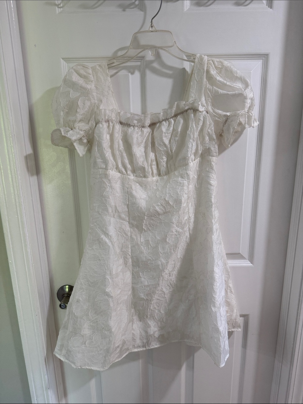 Cider White Puff Sleeve Lace Mini Dress